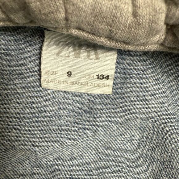 Zara Jacket Women's 9 Blue Denim Medium Wash Cotton Hooded Flap Pockets Full Zip - Picture 4 of 7